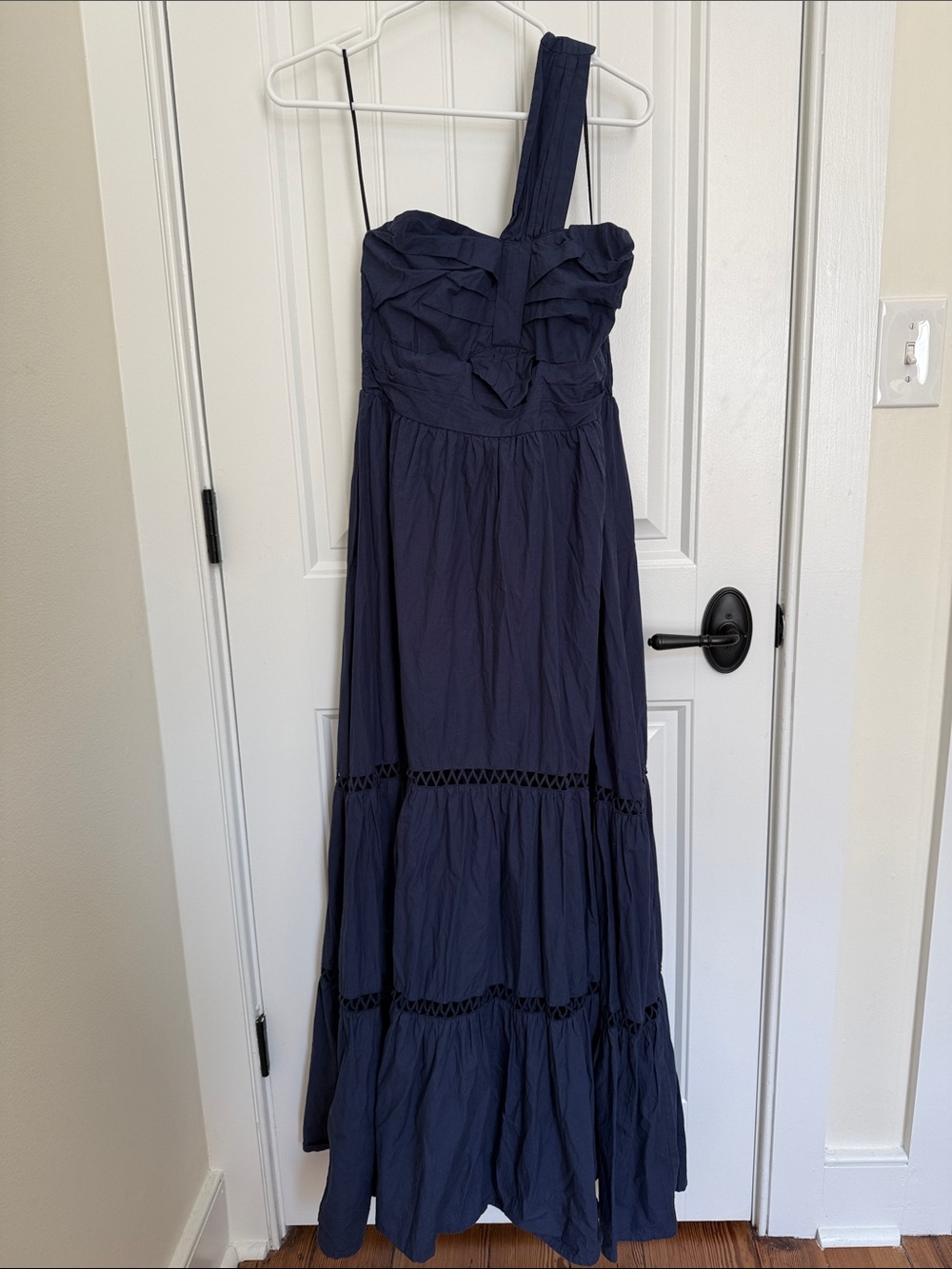 One-Shoulder Navy Tiered Maxi Dress